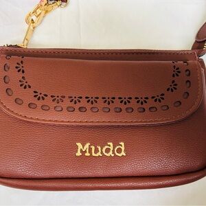 Vintage Mudd Brown Faux Leather Flap Crossbody Bag with Cutout Detail